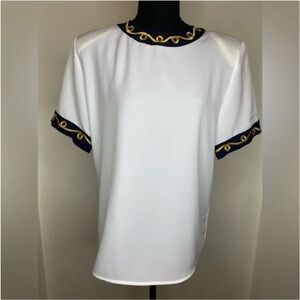 Tess Women Vintage Elegant Blue/Gold Women's Top EUC